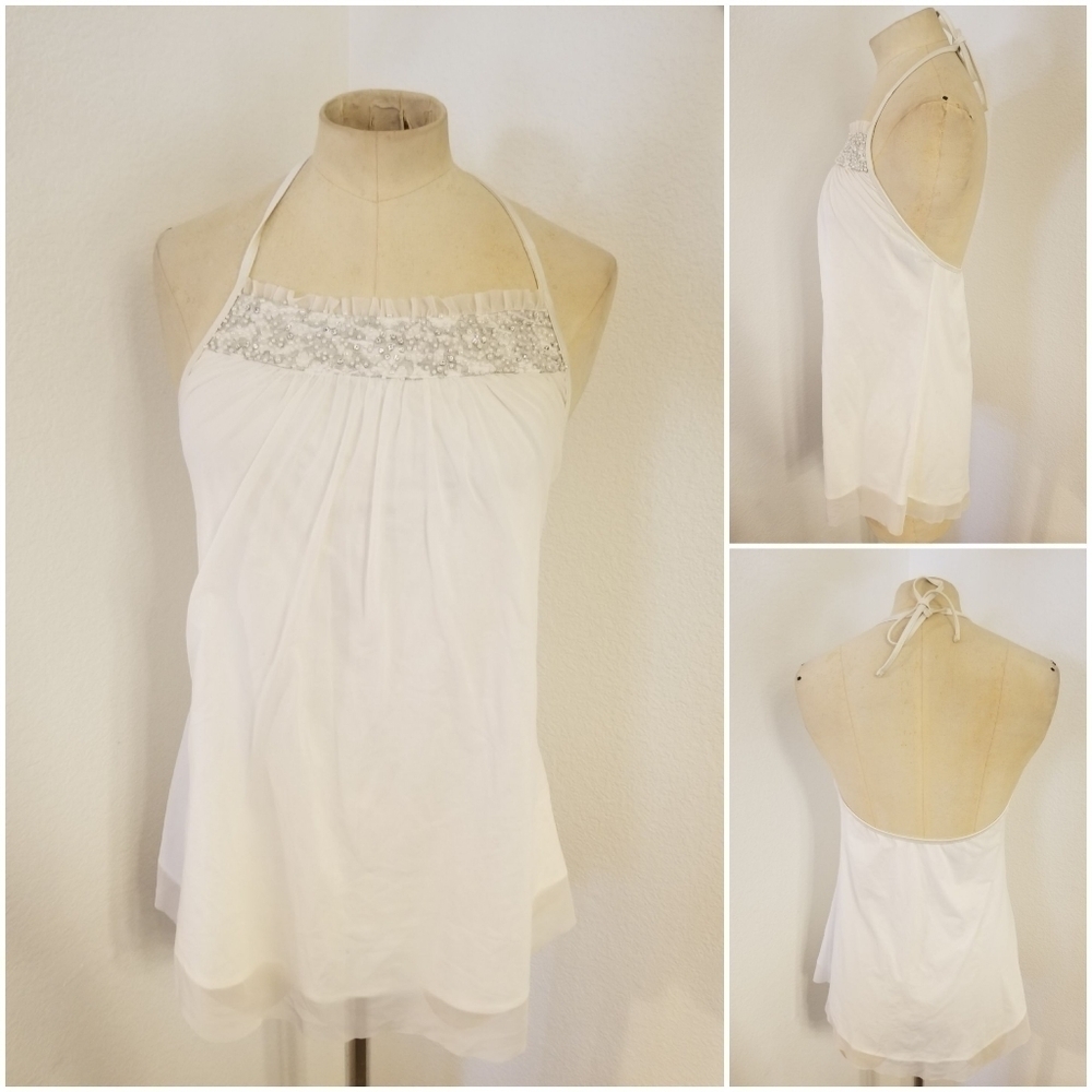 Beach bunny Bride S Embellished Halter Mini Dress Open Back White Ethereal Fairy